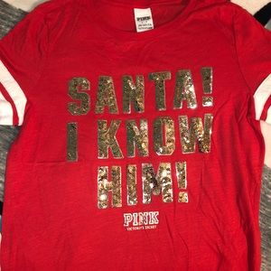 Pink Santa I Know Him Ringer shirt